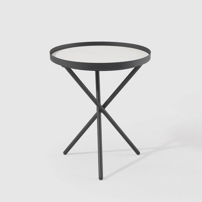 Modern Minimalist Intersecting Tripod Leg Side Table Black/Faux White Marble - Saracina Home 3 Modern Minimalist Intersecting Tripod Leg Side Table Black/Faux White Marble - Saracina Home - Image 2