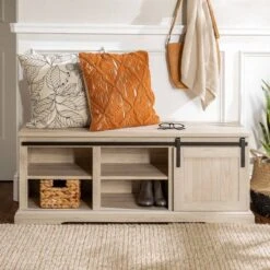 48" Transitional Sliding Door Wood And Metal Bench - Saracina Home -Saracina Home GUEST 0374d25f b802 4d68 a352 732f96006f3e