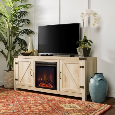 Clarabelle Double Door Farmhouse Electric Fireplace TV Stand For TVs Up To 65" - Saracina Home 3 Clarabelle Double Door Farmhouse Electric Fireplace TV Stand For TVs Up To 65" - Saracina Home