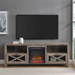 Newark Industrial Farmhouse Drop Down Metal Mesh X Door With Electric Fireplace TV Stand For TVs Up To 80" - Saracina Home -Saracina Home GUEST 0dfca87a 18d0 4ad6 8eb9 1b6aaf2620be