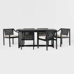 7pc Modern Slatted Wood Outdoor Dining Set - Saracina Home -Saracina Home GUEST 117dd8e5 e41e 4deb 8859 7e6c9ff717ab