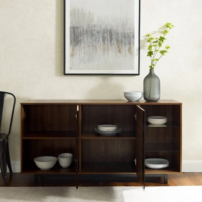 Shing Modern Striped Door 60" Sideboard With Glass Shelves Dark Walnut - Saracina Home 3 Shing Modern Striped Door 60" Sideboard With Glass Shelves Dark Walnut - Saracina Home