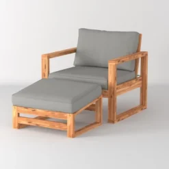 Galia 2pc Square Leg Acacia Wood Chair And Ottoman With Cushions - Brown - Saracina Home -Saracina Home GUEST 166ad4fe 8b58 4635 b854 caa776581feb