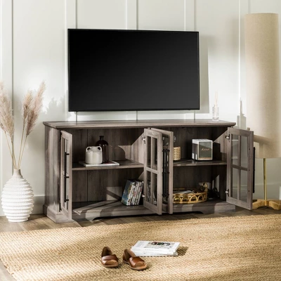 Avalene Modern Farmhouse 4 Door Glass Window Pane TV Stand For TVs Up To 65" - Saracina Home 3 Avalene Modern Farmhouse 4 Door Glass Window Pane TV Stand For TVs Up To 65" - Saracina Home