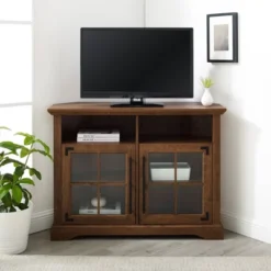 Avalene Rustic Farmhouse Corner TV Stand For TVs Up To 50" Natural Walnut - Saracina Home 8 Avalene Rustic Farmhouse Corner TV Stand For TVs Up To 50" Natural Walnut - Saracina Home -Saracina Home GUEST 24a430f9 4680 4615 b716 7377396a0a55