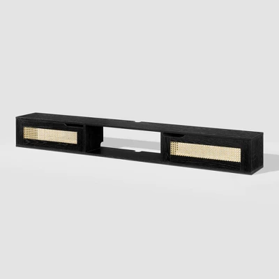 Modern Boho Floating TV Stand For TVs Up To 80" With Rattan Doors Black - Saracina Home 8 Modern Boho Floating TV Stand For TVs Up To 80" With Rattan Doors Black - Saracina Home - Image 6