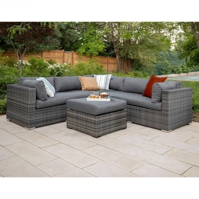 4pc Metal Multi-Shade Rattan Sectional - Gray - Saracina Home 3 4pc Metal Multi-Shade Rattan Sectional - Gray - Saracina Home