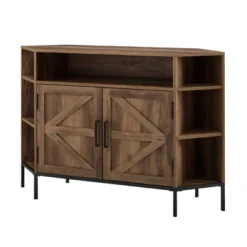 Atticus Modern Farmhouse 2 Door Corner TV Stand For TVs Up To 55" Rustic Oak - Saracina Home -Saracina Home GUEST 300a699d 8a74 4a70 bb6f e5e5e7c1c7a7