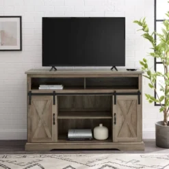 Transitional Sliding Barndoor Highboy TV Stand For TVs Up To 58" - Saracina Home 23 Transitional Sliding Barndoor Highboy TV Stand For TVs Up To 58" - Saracina Home -Saracina Home GUEST 36bb9b85 ffb1 46e0 b0d8 822e73b5b63d