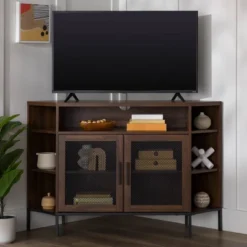 Corner TV Stand For TVs Up To 55" With Metal Mesh Doors - Saracina Home 27 Corner TV Stand For TVs Up To 55" With Metal Mesh Doors - Saracina Home -Saracina Home GUEST 37c2fa85 ab08 4b35 a28d 41518b8299c5