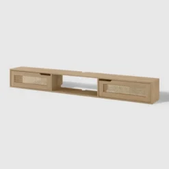 Modern Boho Floating TV Stand For TVs Up To 80" With Rattan Doors Coastal Oak - Saracina Home -Saracina Home GUEST 3a100323 f49a 4189 ba7b ff83251adcba