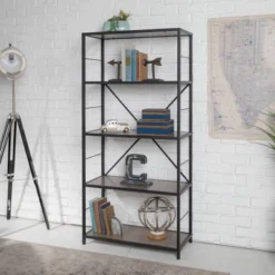 Saracina Home 17 63" 4 Shelf Industrial Transitional Tall Bookshelf - Saracina Home