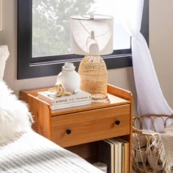 Katie Transitional Tray Top 1 Drawer Solid Wood Nightstand Caramel - Saracina Home -Saracina Home GUEST 473a0beb 225b 424c b132 05231b18184c