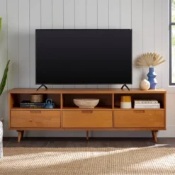 Cara 3 Drawer Mid-Century Modern 3 Drawer TV Stand For TVs Up To 80" - Saracina Home -Saracina Home GUEST 4d0aac2c 9b89 4300 b722 f3e9cc07eded
