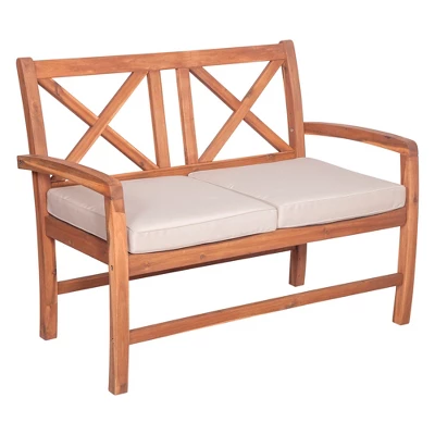 Acacia Wood X-Back Love Seat With Cushions Brown - Saracina Home 3 Acacia Wood X-Back Love Seat With Cushions Brown - Saracina Home