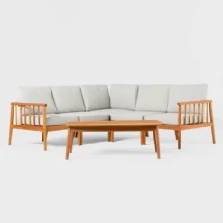 Saracina Home 6pc Modern Boho Outdoor Eucalyptus Spindle Sectional -Saracina Home GUEST 50b85b0f ef35 42f9 9821 b9804b809312
