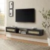 Modern Boho Floating TV Stand For TVs Up To 80" With Rattan Doors Black - Saracina Home -Saracina Home GUEST 50cc7cf4 fd0b 4d97 938d 63d8605d0385