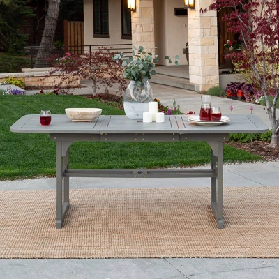 Ravenscroft Modern Boho Acacia Wood Slat Top Rectangle Extendable Outdoor Table - Saracina Home 7 Ravenscroft Modern Boho Acacia Wood Slat Top Rectangle Extendable Outdoor Table - Saracina Home - Image 5