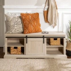 48" Transitional Sliding Door Wood And Metal Bench - Saracina Home -Saracina Home GUEST 6b3eeb54 73f2 4ea2 a4a5 f12f3d44198f