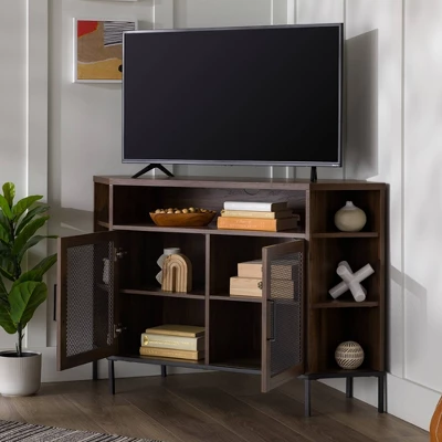 Corner TV Stand For TVs Up To 55" With Metal Mesh Doors - Saracina Home 5 Corner TV Stand For TVs Up To 55" With Metal Mesh Doors - Saracina Home - Image 3