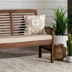 Ravenscroft Modern Boho Acacia Wood Slatted Outdoor Loveseat With Cushion - Saracina Home 30 Ravenscroft Modern Boho Acacia Wood Slatted Outdoor Loveseat With Cushion - Saracina Home -Saracina Home GUEST 762dd77f e412 406a b274 83d025f6813d