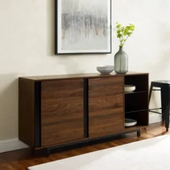Shing Modern Striped Door 60" Sideboard With Glass Shelves Dark Walnut - Saracina Home 11 Shing Modern Striped Door 60" Sideboard With Glass Shelves Dark Walnut - Saracina Home -Saracina Home GUEST 841e5008 f61b 4759 a434 60c091d81a31