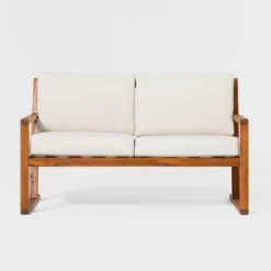 Saracina Home Modern Slat -Back Acacia Outdoor Bench With Cushions -Saracina Home GUEST 84a85b31 992a 4de9 9918 8604f4075cb4