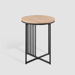 Modern Metal Bar Round Side Table Coastal Oak/Black ­ Saracina Home -Saracina Home GUEST 8b52d5d4 19c4 4f35 97dc 1344ba3510f2