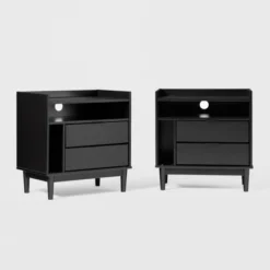 2pk Mid-Century Modern Solid Wood 2 Drawer Storage Nightstands - Saracina Home -Saracina Home GUEST 90b51515 663a 4264 a749 f3758d2e0dcf