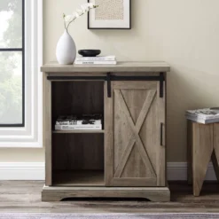 Tertia Industrial Accent Cabinet With Sliding X Barn Door - Saracina Home -Saracina Home GUEST 91cbd7bd 1a47 457c aba7 b2aeb362086b