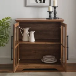 Avalene Modern Farmhouse 2 Door Glass Windowpane Accent Cabinet Rustic Oak - Saracina Home -Saracina Home GUEST 92b41215 524a 4446 8251 126a54a2c246