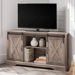 Robinson Rustic Transitional Sliding Barn Door Corner TV Stand For TVs Up To 58" - Saracina Home -Saracina Home GUEST 99ade92f dcff 44e8 8eac 8aa02e32c026