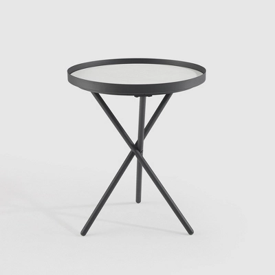 Modern Minimalist Intersecting Tripod Leg Side Table Black/Faux White Marble - Saracina Home 5 Modern Minimalist Intersecting Tripod Leg Side Table Black/Faux White Marble - Saracina Home - Image 4