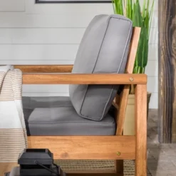 Galia 2pc Square Leg Acacia Wood Chair And Ottoman With Cushions - Brown - Saracina Home -Saracina Home GUEST 9ff6703f 494c 4b96 9dac b82d4bc86e58