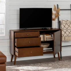 Mid-Century Modern With Closed Storage TV Stand For TVs Up To 58" Walnut - Saracina Home -Saracina Home GUEST a1f4e294 99ff 4035 b083 b0e94e45fc3c