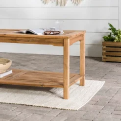Ravenscroft Modern Boho Acacia Wood Slatted Outdoor Coffee Table With Lower Shelf - Saracina Home -Saracina Home GUEST a2c6185f 7488 49a4 9161 ec2e2e671ad4