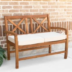 Acacia Wood X-Back Love Seat With Cushions Brown - Saracina Home 9 Acacia Wood X-Back Love Seat With Cushions Brown - Saracina Home -Saracina Home GUEST a375564a 7544 45f1 9224 786c06015617