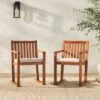 Saracina Home 2pk Acacia Modern Slat-Back Patio Dining Chairs With Cushions