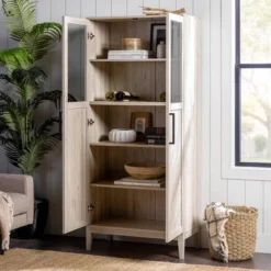 68" Boho Modern Tall Storage Wood Cabinet - Saracina Home