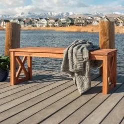 53" Slatted Acacia Wood X-Frame Patio Bench Brown - Saracina Home -Saracina Home GUEST b693a23e 6fc7 41fe 8ad1 80ccc722306b