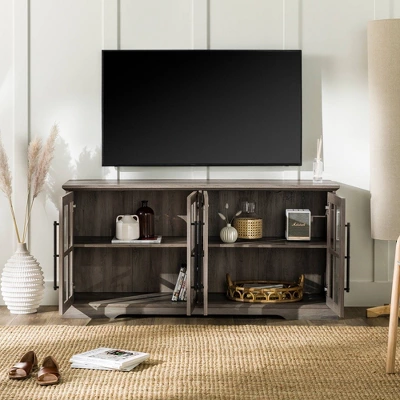 Avalene Modern Farmhouse 4 Door Glass Window Pane TV Stand For TVs Up To 65" - Saracina Home 5 Avalene Modern Farmhouse 4 Door Glass Window Pane TV Stand For TVs Up To 65" - Saracina Home - Image 3