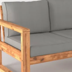 Galia Square Leg Acacia Wood Patio Loveseat With Cushions - Brown - Saracina Home -Saracina Home GUEST bc520d62 d7d0 4afb b806 dfc115e4c369