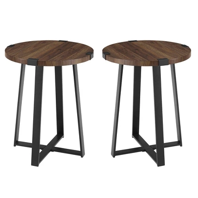 Set Of 2 Wrightson Urban Industrial Wrap Leg Round Side Tables Dark Walnut - Saracina Home 4 Set Of 2 Wrightson Urban Industrial Wrap Leg Round Side Tables Dark Walnut - Saracina Home - Image 2