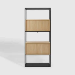 75" Modern Reeded Door Storage Bookshelf Coastal Oak/Black - Saracina Home -Saracina Home GUEST c2b61cbf ec0f 403e b734 616ad8d7935e