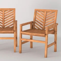 2pk Slatted Chevron Acacia Wood Patio Chairs - Saracina Home -Saracina Home GUEST ca9c3fbc 1512 40f2 add5 06b7a05bd59e
