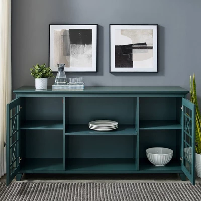 Bayland Transitional Double Fretwork Door Sideboard Antique Dark Teal - Saracina Home 3 Bayland Transitional Double Fretwork Door Sideboard Antique Dark Teal - Saracina Home