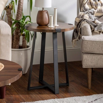 Set Of 2 Wrightson Urban Industrial Wrap Leg Round Side Tables Dark Walnut - Saracina Home 7 Set Of 2 Wrightson Urban Industrial Wrap Leg Round Side Tables Dark Walnut - Saracina Home - Image 5