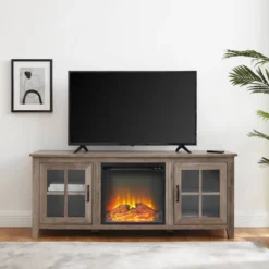 Transitional Farmhouse Window Pane Fireplace TV Stand For TV's Up To 65" Gray Wash - Saracina Home 13 Transitional Farmhouse Window Pane Fireplace TV Stand For TV's Up To 65" Gray Wash - Saracina Home -Saracina Home GUEST d351ce73 2216 4f3d 88b8 b599df8da9f2