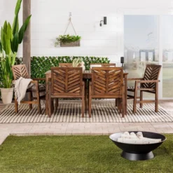 7pc Slatted Chevron Acacia Patio Dining Set - Saracina Home -Saracina Home GUEST d42c9ba6 8f73 42ba b741 56bbdb1a1810