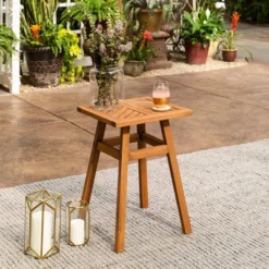 Slatted Chevron Acacia Wood Patio Side Table - Saracina Home